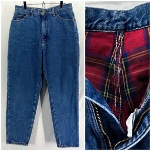 Vintage LL Bean Women’s Red Plaid Flannel Lined High Rise Jeans Size 14 Petite